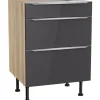 Optifit Küchen-Unterschrank mit 3 Auszügen Linus984 60 cm Anthrazit-Wildeiche