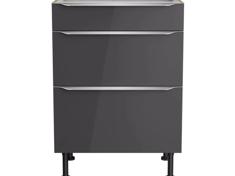 Optifit Küchen-Unterschrank mit 3 Auszügen Linus984 60 cm Anthrazit-Wildeiche