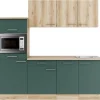 Optifit Küchenzeile KPLS 2181-9+ Liv.290/Sav.405 Wildeiche Nb./Steingrün 210cm