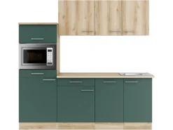 Optifit Küchenzeile KPLS 2181OE-9+ Li/Sav o. E-Ger. Wildeiche Nb./Steingr. 210cm