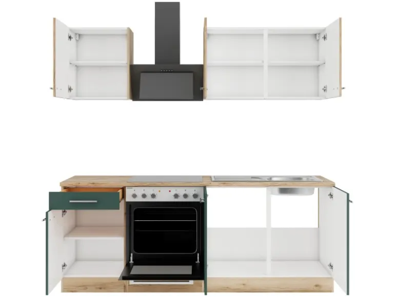 Optifit Küchenzeile KPLS 2136OE-9+ Li/Sav o. E-Ger. Wildeiche Nb./Steingr. 210cm