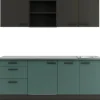 Optifit Küchenzeile KPMV 2199R-9+ Madrid420/Verona405 Anthrazit/Steingrün 210 cm