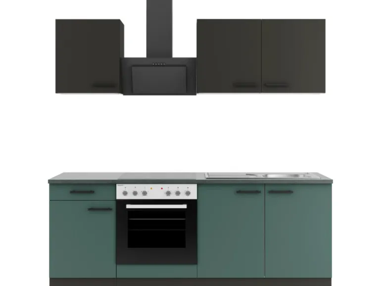 Optifit Küchenzeile KPMV2136OE-9+ o. E-Geräte Anthrazit/Steingrün 210 cm
