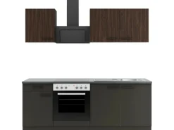 Optifit Küchenzeile KPRM 2136OE-9+ Rim/Madr o. E-Ger. Rillen Nussb./Anthr. 210cm
