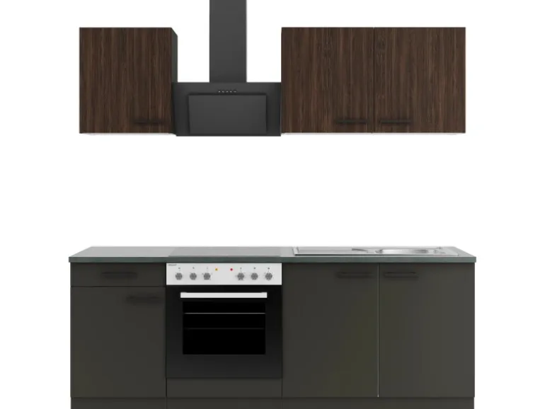 Optifit Küchenzeile KPRM 2136OE-9+ Rim/Madr o. E-Ger. Rillen Nussb./Anthr. 210cm