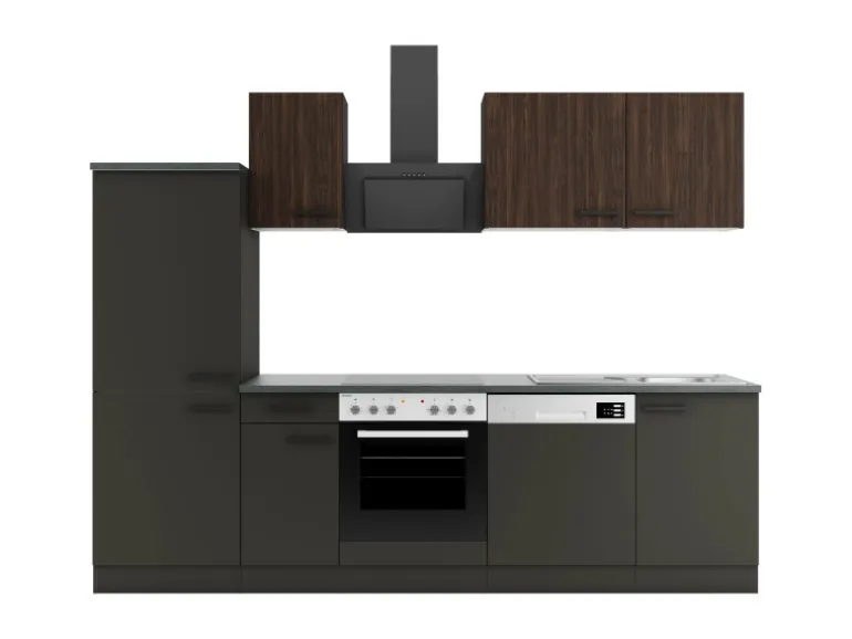 Optifit Küchenzeile KPRM 2742OE-9+ Rim/Madr o. E-Ger. Rillen Nussb./Anthr. 270cm