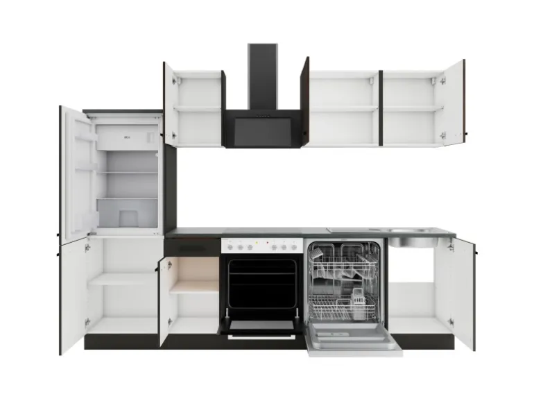 Optifit Küchenzeile KPRM 2742OE-9+ Rim/Madr o. E-Ger. Rillen Nussb./Anthr. 270cm