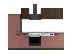 Optifit Küchenzeile KPRN2742OE-9+ Rim/Nizz o. E-Ger. Rillen Nussb./Rostrot 270cm
