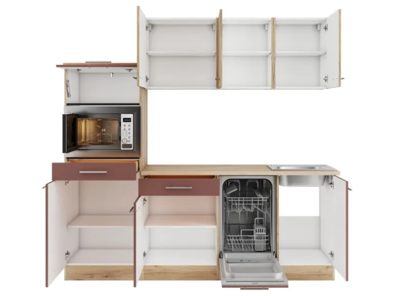 OPTIFIT Livorno290/Bari407 Küchenzeile 210 cm Wildeiche Nachbildung / Rostrot