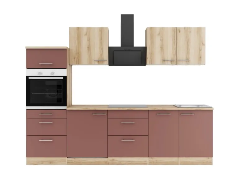 OPTIFIT Livorno290/Bari407 Küchenzeile 270 cm Wildeiche Nachbildung / Rostrot