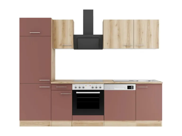 OPTIFIT Livorno290/Bari407 Küchenzeile 270 cm Wildeiche Nachbildung / Rostrot