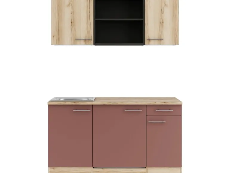 OPTIFIT Livorno290/Bari407 Miniküche 150 cm Wildeiche Nachbildung / Rostrot