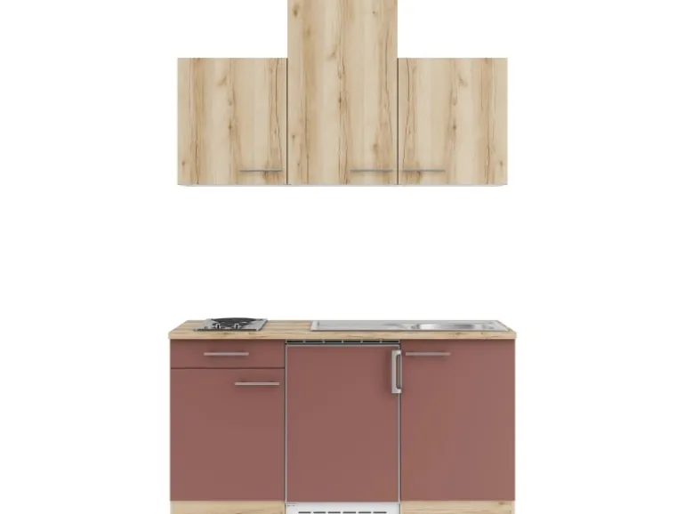 OPTIFIT Livorno290/Bari407 Miniküche 150 cm Wildeiche Nachbildung / Rostrot