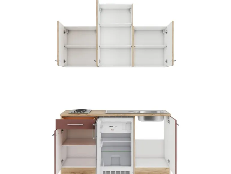 OPTIFIT Livorno290/Bari407 Miniküche 150 cm Wildeiche Nachbildung / Rostrot