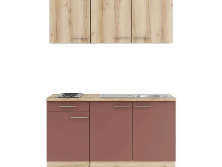 OPTIFIT Livorno290/Bari407 Miniküche 150 cm Wildeiche Nachbildung / Rostrot