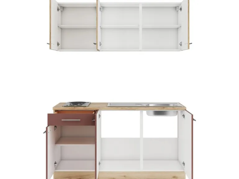 OPTIFIT Livorno290/Bari407 Miniküche 150 cm Wildeiche Nachbildung / Rostrot
