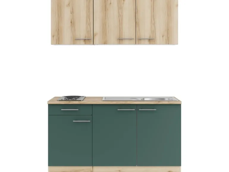 OPTIFIT Livorno290/Savona405 Miniküche 150 cm Wildeiche Nachbildung / Steingrün
