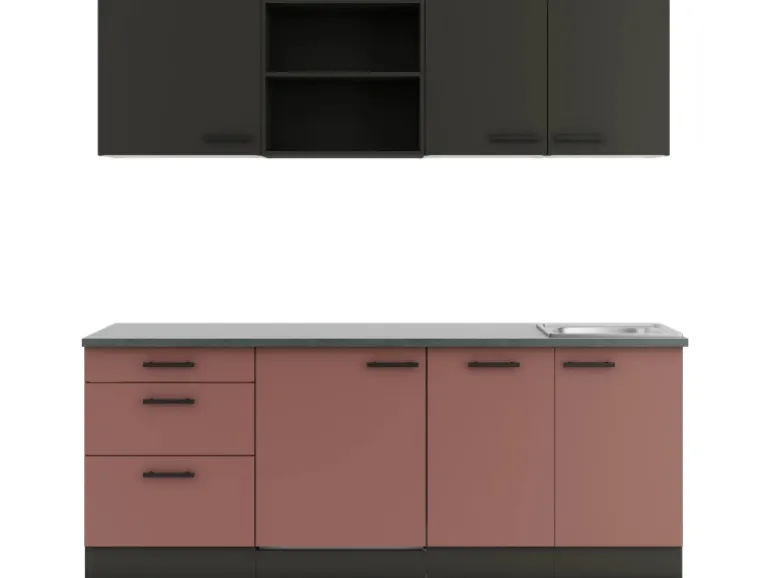 OPTIFIT Madrid420/Nizza407 Küchenzeile 210 cm Anthrazit / Rostrot