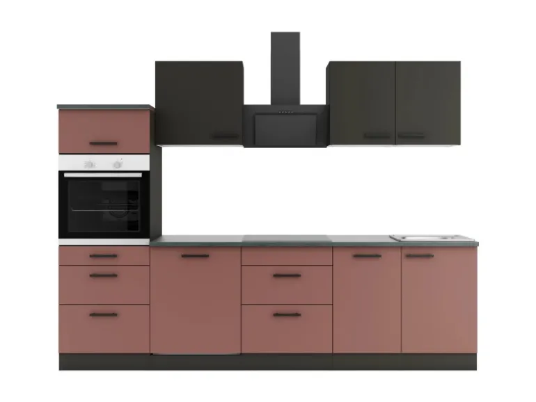 OPTIFIT Madrid420/Nizza407 Küchenzeile 270 cm Anthrazit / Rostrot