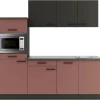 OPTIFIT Madrid420/Nizza407 Küchenzeile 210 cm ohne E-Geräte Anthrazit / Rostrot