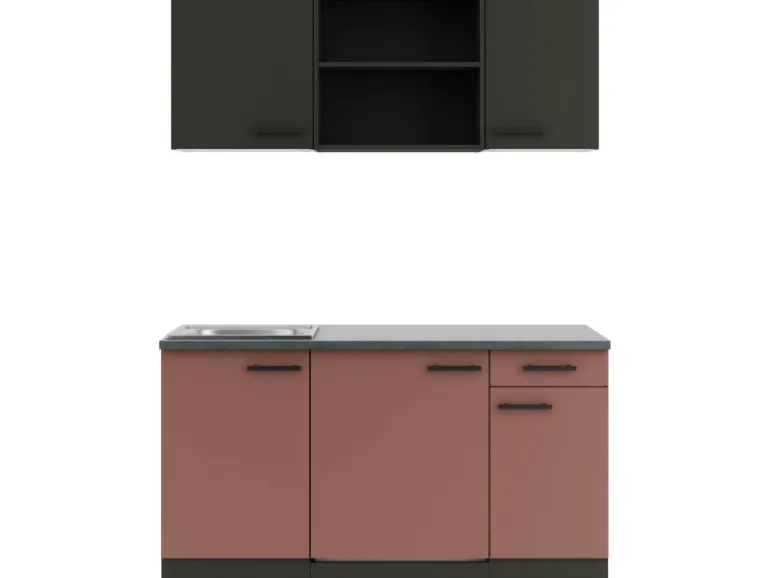 OPTIFIT Madrid420/Nizza407 Miniküche 150 cm Anthrazit / Rostrot