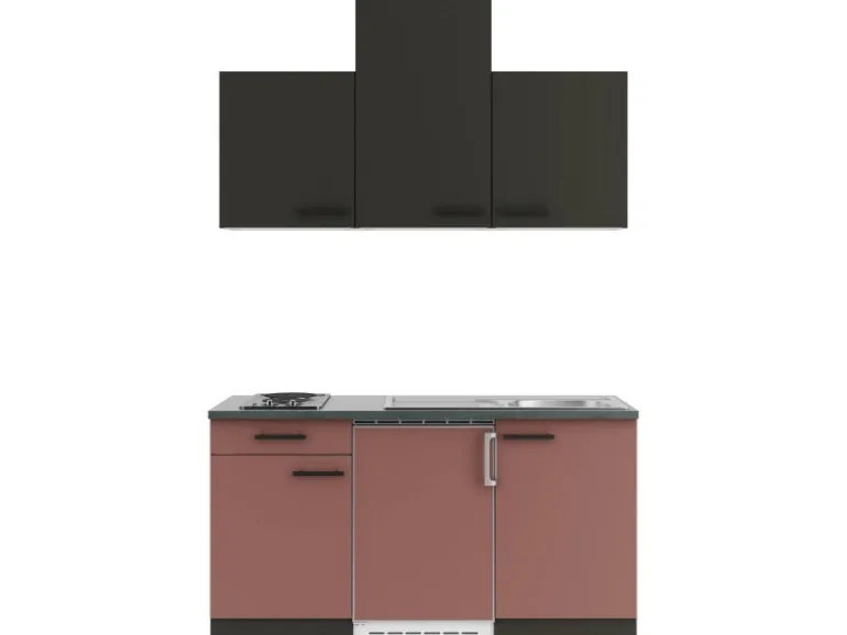 OPTIFIT Madrid420/Nizza407 Miniküche 150 cm Anthrazit / Rostrot