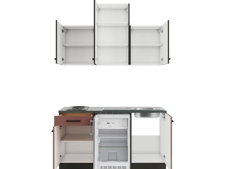 OPTIFIT Madrid420/Nizza407 Miniküche 150 cm Anthrazit / Rostrot