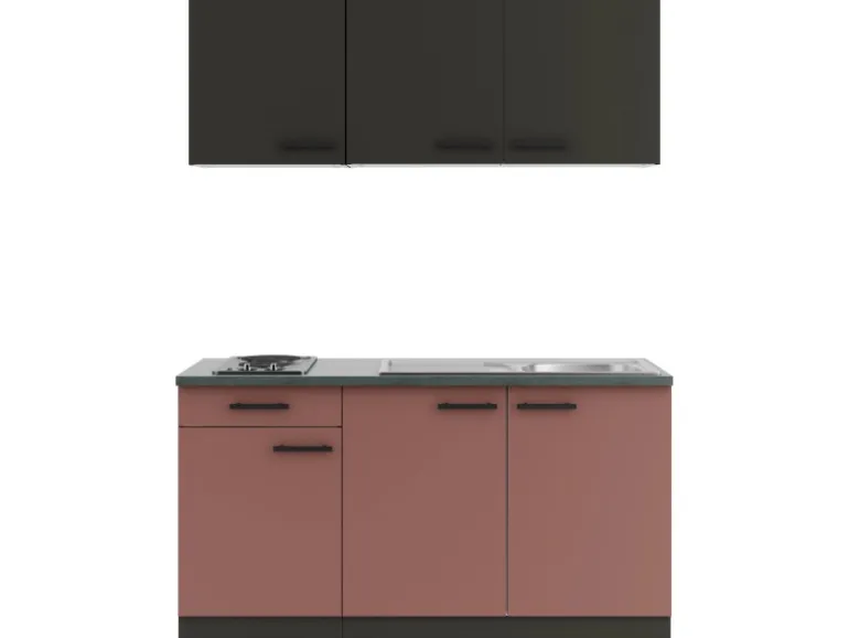 OPTIFIT Madrid420/Nizza407 Miniküche 150 cm Anthrazit / Rostrot