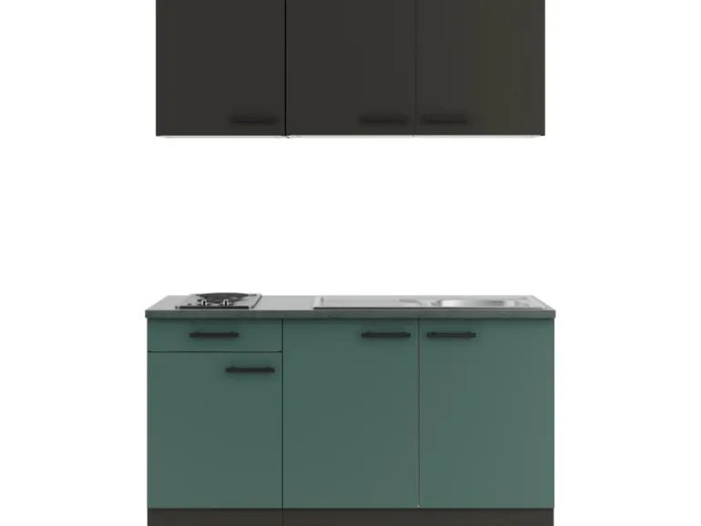 Optifit Miniküche KPMV 1532-9+ Madrid420/Verona405 Anthrazit/ Steingrün 150 cm