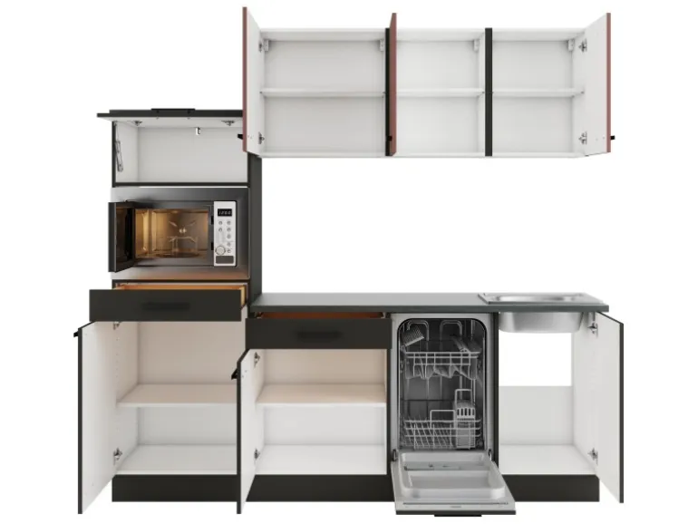 OPTIFIT Nizza407/Madrid420 Küchenzeile 210 cm Rostrot / Anthrazit