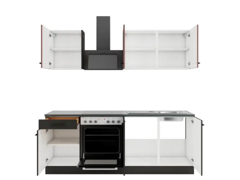 OPTIFIT Nizza407/Madrid420 Küchenzeile 210 cm Rostrot / Anthrazit