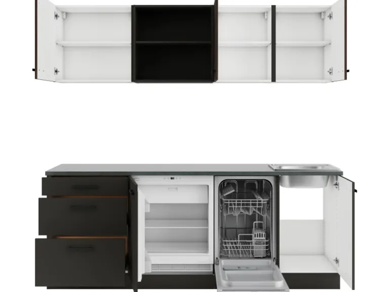 OPTIFIT Rimini409/Madrid420 Küchenzeile 210 cm Rillendekor Nussbaum/ Anthrazit