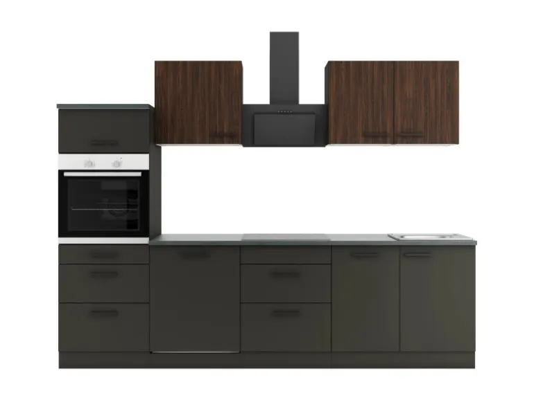 OPTIFIT Rimini409/Madrid420 Küchenzeile 270 cm Rillendekor Nussbaum/ Anthrazit