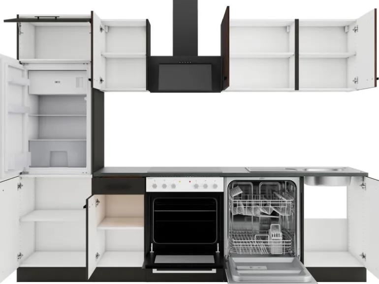 OPTIFIT Rimini409/Madrid420 Küchenzeile 270 cm Rillendekor Nussbaum/ Anthrazit