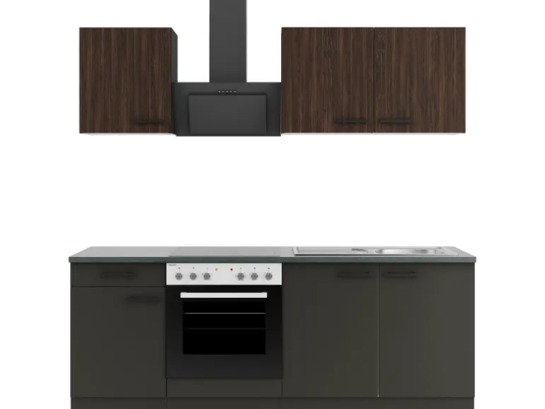 OPTIFIT Rimini409/Madrid420 Küchenzeile 210 cm Rillendekor Nussbaum/ Anthrazit