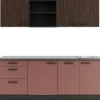 OPTIFIT Rimini409/Nizza407 Küchenzeile 210 cm Rilllendekor Nussbaum / Rostrot