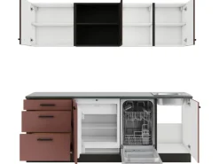 OPTIFIT Rimini409/Nizza407 Küchenzeile 210 cm Rilllendekor Nussbaum / Rostrot