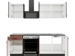 OPTIFIT Rimini409/Nizza407 Küchenzeile 210 cm Rilllendekor Nussbaum / Rostrot