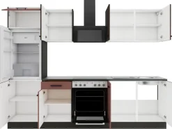 OPTIFIT Rimini409/Nizza407 Küchenzeile 270 cm Rilllendekor Nussbaum / Rostrot
