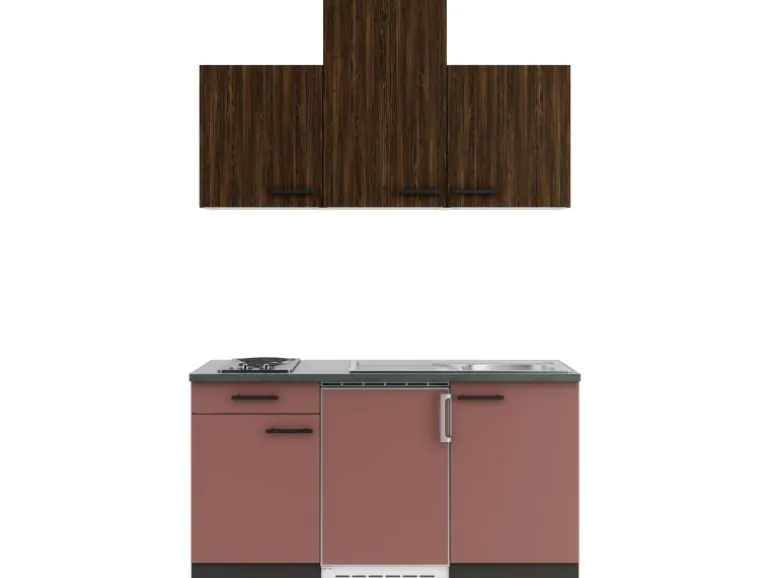OPTIFIT Rimini409/Nizza407 Miniküche 150 cm Rilllendekor Nussbaum / Rostrot