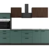 OPTIFIT Rimini409/Verona405 Küchenzeile 270 cm Rillendekor Nussbaum / Steingrün