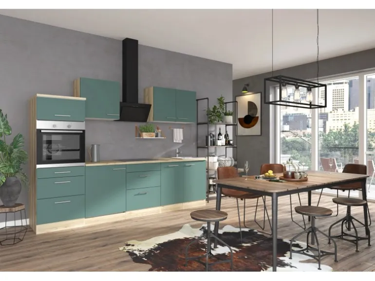 OPTIFIT Savona405 Küchenzeile 270 cm Steingrün
