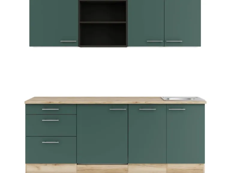OPTIFIT Savona405 Küchenzeile 210 cm Steingrün