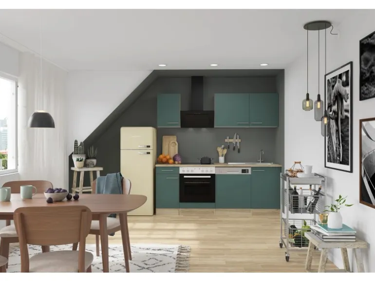OPTIFIT Savona405 Küchenzeile 210 cm Steingrün
