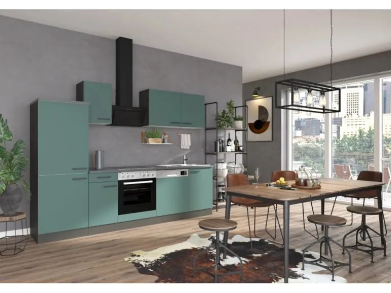 OPTIFIT Verona405 Küchenzeile 270 cm ohne E-Geräte Steingrün