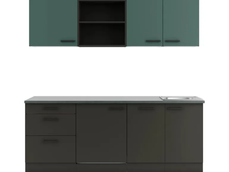 OPTIFIT Verona405/Madrid420 Küchenzeile 210 cm Steingrün / Anthrazit