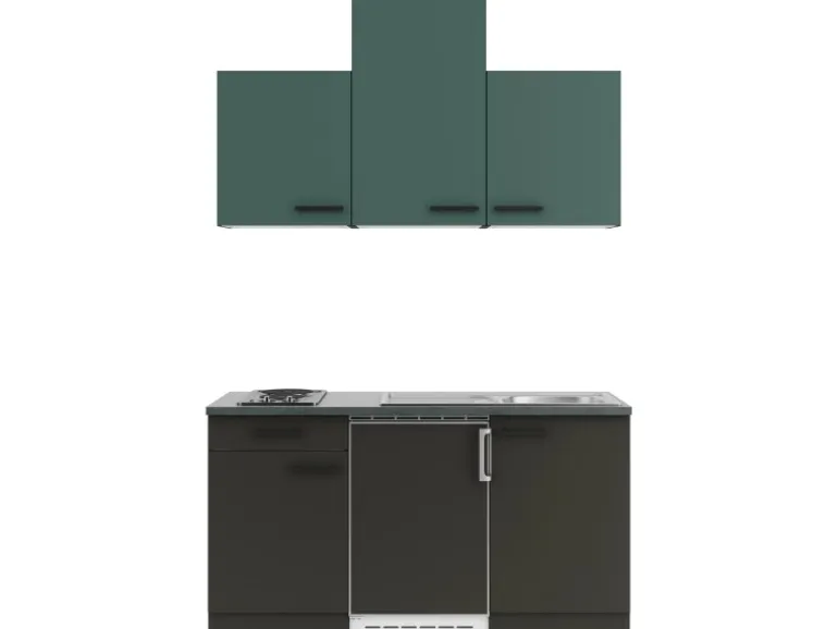 OPTIFIT Verona405/Madrid420 Miniküche 150 cm Steingrün / Anthrazit