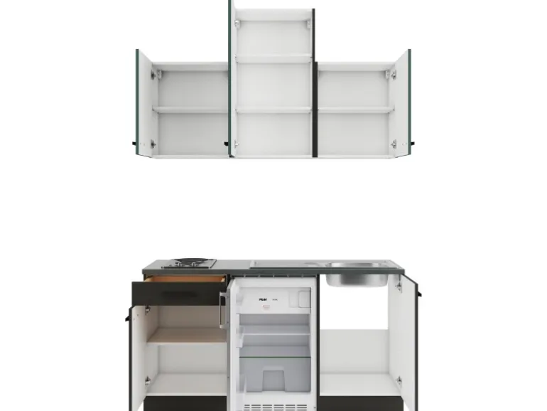 OPTIFIT Verona405/Madrid420 Miniküche 150 cm Steingrün / Anthrazit