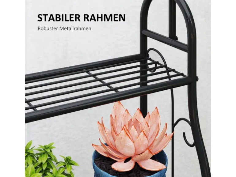 Outsunny Pflanzenständer Metall Schwarz 75L x 25B x 137H cm