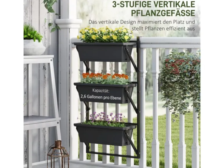 Outsunny Pflanzentopf Set Stahl Pflanzentopf für Garten Balkon Dunkelgrau